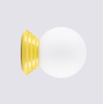 Kinkiet Zori 1xG9 IP44 w kolorze żółtym, z okrągłą białą kloszem i żółtą, teksturowaną podstawą w kształcie stożka. Produkt prezentowany frontalnie na jednolitym tle.