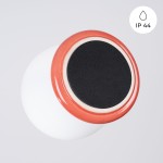 Kinkiet Zori 1xG9 IP44 w brzoskwiniowym kolorze, z białym kloszem. Ujęcie z góry, pokazujące okrągłą podstawę z czarnym wykończeniem. Produkt przeznaczony do użytku zewnętrznego.