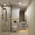 Biała lampa sufitowa Zori 1xG9 IP44, zamontowana na suficie w nowoczesnej łazience. Okrągłe klosze emitują miękkie światło, a minimalistyczny design harmonizuje z jasnymi, teksturowanymi ścianami oraz kolorowym wzorem płytek.
