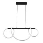 Lampa wisząca LED Emma o mocy 85W i temperaturze barwowej 4000K w kolorze czarnym. Posiada metalowy stelaż z trzema białymi okręgami, zawieszona na regulowanych linkach. Idealna do nowoczesnych wnętrz.