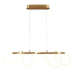 Lampa wisząca LED Emma 85W 4000K w kolorze złotym, z cienkim metalowym stelażem i elastycznymi, opalizującymi elementami w kształcie fal. Zawieszona na dwóch sznurkach, idealna do nowoczesnych wnętrz.