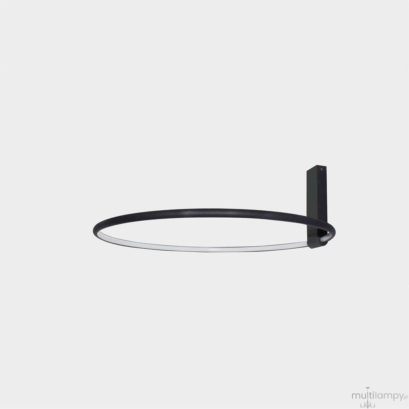 Czarna lampa sufitowa LED Vincent D40 o mocy 32W i temperaturze barwowej 3000K. Okrągły kształt, zamontowana na prostokątnej podstawie. Minimalistyczny design, idealna do nowoczesnych wnętrz. Ujęcie frontalne na białym tle.