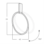 Czarna lampa sufitowa LED Vincent D40 o mocy 32W i temperaturze barwowej 3000K, z okrągłym kloszem o średnicy 40 cm i wysokości 20 cm, montowana na suficie z możliwością regulacji kąta nachylenia do 100°.