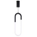 Lampa wisząca LED Nexus 9W w czarnej obudowie, w kształcie prostokątnego łuku. Górna część to czarna, matowa osłona, a dolna to przezroczysta, biała rura LED. Produkt zawieszony, z widocznym kablem. Tło białe.