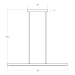 Lampa wisząca LED Alamo 16W w kolorze czarnym, o prostokątnym kształcie. Wymiary: długość 90 cm, szerokość 30 cm, wysokość 150 cm. Zawieszona na dwóch cienkich linkach, minimalistyczny design, idealna do nowoczesnych wnętrz.