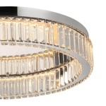 Lampa sufitowa LED Spark D60 o mocy 48W w chromowanej oprawie z okrągłym kloszem. Klosz składa się z przezroczystych, prostokątnych elementów, które odbijają światło, tworząc efektowną iluminację. Produkt widoczny z boku, z detalem na strukturę klosza.