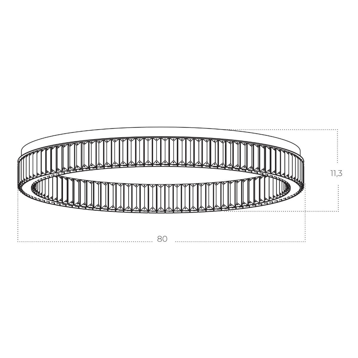 Lampa sufitowa LED Spark D80 o mocy 72W w kolorze złotym. Okrągły kształt z dekoracyjną, teksturowaną obręczą. Wymiary: średnica 80 cm, wysokość 11,3 cm. Produkt zamontowany na suficie, prezentujący minimalistyczny design.