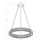 Lampa wisząca LED Spark D60 o mocy 30W w kolorze złotym, o okrągłym kształcie z dekoracyjnym, teksturowanym wykończeniem. Wymiary: średnica 60 cm, wysokość 150 cm, grubość 7,6 cm. Zawieszona na długich linkach, idealna do nowoczesnych wnętrz.