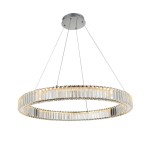 Lampa wisząca LED Spark D80 o mocy 72W, chromowana, z okrągłym kloszem z transparentnych elementów. Zawieszona na cienkich linkach, emitująca równomierne światło, idealna do nowoczesnych wnętrz.