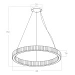 Lampa wisząca LED Spark D80 o mocy 72W w kolorze złotym. Okrągły kształt z dekoracyjnym, teksturowanym wykończeniem. Wymiary: średnica 80 cm, wysokość 150 cm, grubość 7,6 cm. Montaż sufitowy, zawieszona na dwóch linkach.