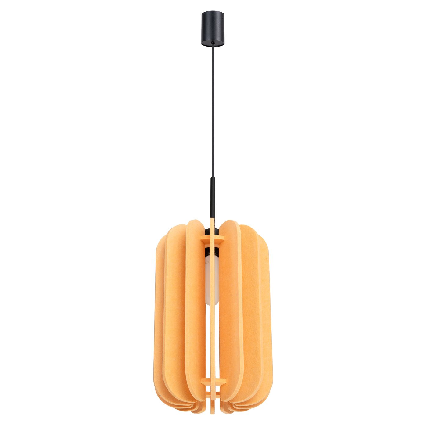 Lampa wisząca Mula D27 z jednym gniazdem E27, w kolorze czarnym i żółtym. Posiada sześciokątną, teksturowaną obudowę w odcieniu żółtym, zawieszoną na cienkim czarnym przewodzie. Ujęcie frontalne, na jednolitym tle.