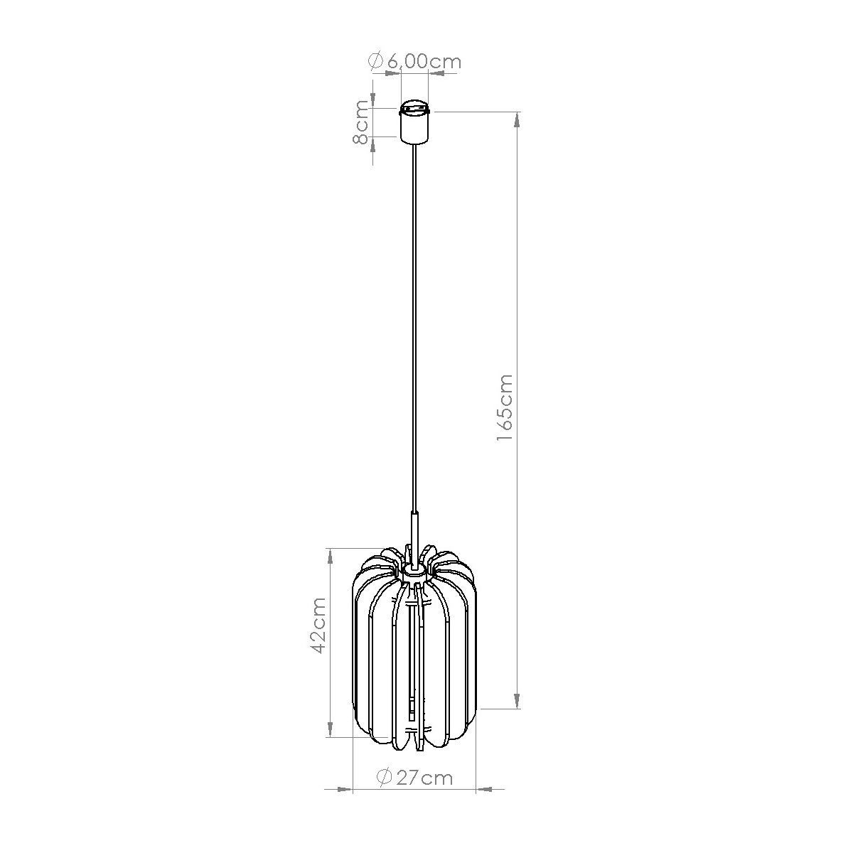 Lampa wisząca Mula D27 z oprawą na 1 żarówkę E27, w kolorze czarnym i granatowym. Kształt okrągły, z sześcioma poziomymi żeberkami. Wymiary: średnica 27 cm, wysokość 42 cm. Zawieszenie na długim przewodzie o długości 165 cm.