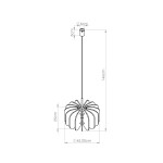 Lampa wisząca Mula D45 z kompozycją czarnych i żółtych elementów, o średnicy 45 cm i wysokości 146 cm. Posiada jedno gniazdo E27. Ujęcie z boku ukazuje szczegóły konstrukcji i kształt.