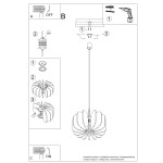 Lampa wisząca Mula D45 z oprawą na 1 żarówkę E27, w kolorze czarnym i granatowym. Kształt w formie kwiatowej z wyraźnymi, falistymi detalami. Ujęcie z góry, pokazujące sposób montażu oraz elementy instalacyjne.