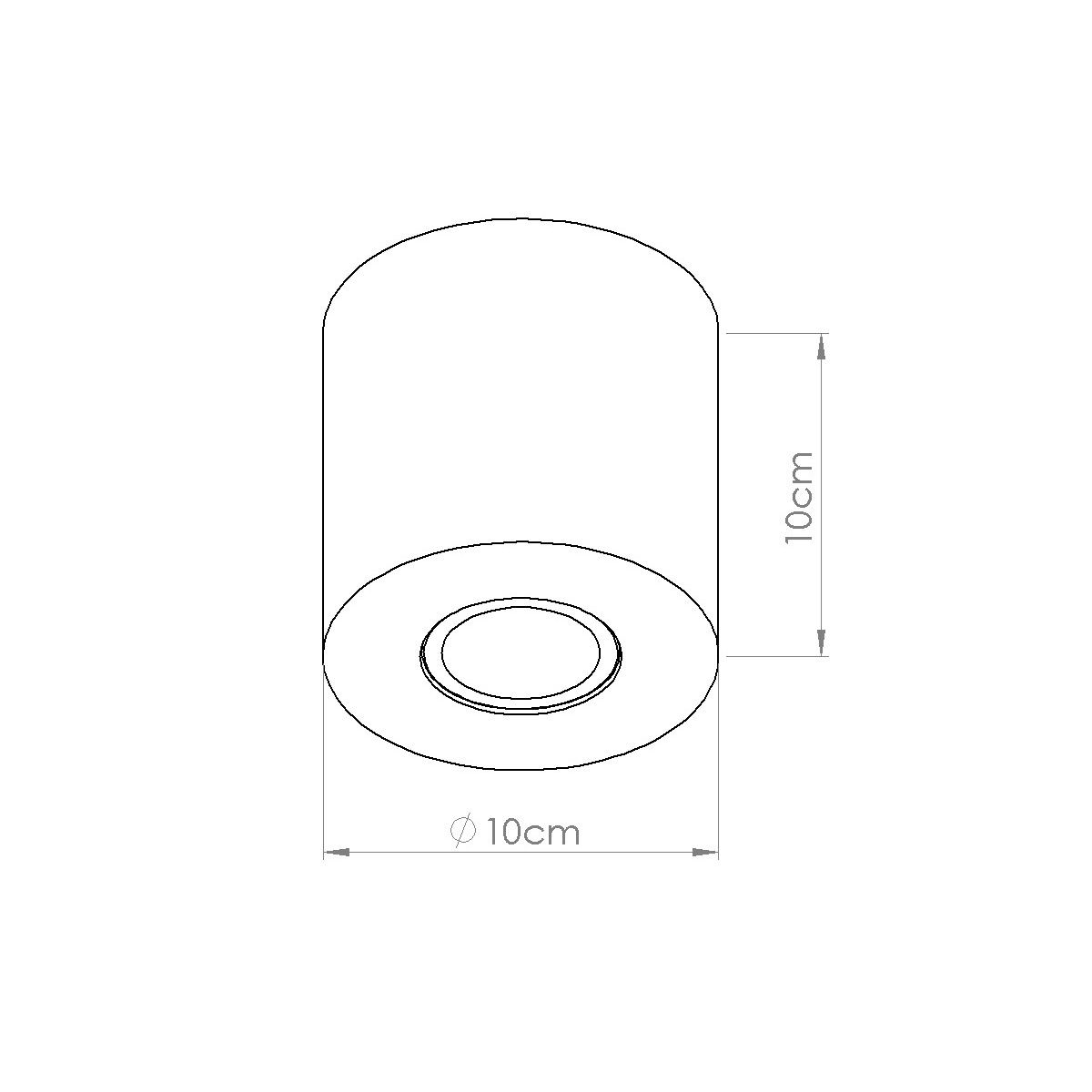 Beżowa lampa sufitowa Orbis Beton z oprawą na żarówkę GU10, o średnicy 10 cm i wysokości 10 cm. Ujęcie frontalne, prezentujące okrągły kształt i gładką powierzchnię. Idealna do nowoczesnych wnętrz.