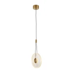 Lampa wisząca LED Sunblast 5W 3000K w kolorze złotym, o okrągłym kształcie z przezroczystą osłoną, zwisająca na czarnym przewodzie. Metalowy sufitowy uchwyt w złotym wykończeniu.