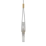 Lampa wisząca LED Sunblast 5W 3000K w kolorze złotym z przezroczystym, teksturowanym kloszem. Ujęcie frontalne, lampa zawieszona na czarnym przewodzie, w kształcie okrągłym, podkreślająca nowoczesny design.