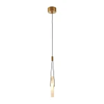 Lampa wisząca LED Sunblast 5W 3000K w kolorze złotym, z długim kablem. Prosty, cylindryczny kształt z przezroczystym kloszem. Zawieszona w pozycji pionowej, na białym tle, idealna do nowoczesnych wnętrz.
