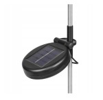 Dmuchawiec lampa solarna ogrodowa wbijana H76 LED, z czarną obudową i panelami słonecznymi. Produkt umieszczony na metalowym stelażu, widoczny z boku, z detalami panelu słonecznego na górze, przeznaczony do oświetlenia ogrodu.