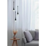 Lampa wisząca Dalma 3xLED 28W w kolorze czarnym, składająca się z trzech zwisających elementów w kształcie kropli. Widoczna w aranżacji z jasnym tłem, obok stolika z dekoracyjną rośliną i szarym sofą.
