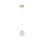 Lampa wisząca LED Edem 4,2W w kolorze złotym z przezroczystym, teksturowanym kloszem w kształcie kuli. Zawieszona na cienkim przewodzie, montowana sufitowo. Prosta, elegancka forma, idealna do nowoczesnych wnętrz.