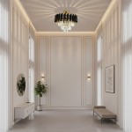 Lampa sufitowa Cristal 5xE14 w kolorze złotym, z ozdobnymi kryształami, umieszczona centralnie w eleganckim wnętrzu. Kształt okrągły, z czarnymi elementami, rzucająca efektowne cienie na sufit. W tle widoczna roślina i minimalistyczne meble.