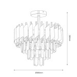 Lampa sufitowa Cristal w kolorze złotym, z pięcioma gniazdami E14. Okrągła konstrukcja o średnicy 380 mm i wysokości 380 mm, z dekoracyjnymi, falistymi elementami. Montowana na suficie, idealna do nowoczesnych wnętrz.
