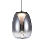 Czarna lampa wisząca LED Pamela D20 o mocy 8W, z przydymionym kloszem o zaokrąglonym kształcie. Montowana na cienkim przewodzie, z widoczną źródłem światła w centralnej części, idealna do nowoczesnych wnętrz.