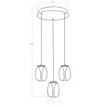 Lampa wisząca Pamela z trzema kloszami LED 15W w kolorze czarnym przydymionym. Ułożona w pionie, z okrągłym, metalowym mocowaniem. Klosze mają opływowy kształt. Wymiary: średnica 28 cm, długość zwisu 180 cm, średnica klosza 11 cm.