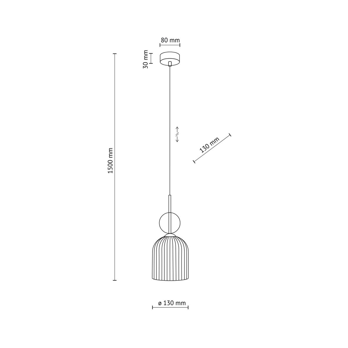 Lampa wisząca Sophia 1xE14 w kolorze białym. Okrągła podsufitka o średnicy 80 mm, zawieszenie o długości 1500 mm. Klosz o średnicy 130 mm z pionowymi żłobieniami. Prosta forma, idealna do nowoczesnych wnętrz.
