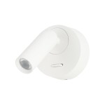 Lugano kinkiet spot LED 3W w kolorze białym, o cylindrycznym kształcie, zamontowany na okrągłej podstawie. Lampa ma regulowany kąt świecenia. Widoczny przycisk do włączania i wyłączania. Prosta, minimalistyczna konstrukcja.