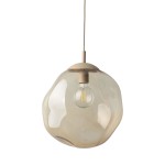 Beżowa lampa wisząca Lava Sabia D35 z przezroczystym, organicznym kloszem w kształcie kuli. Zawieszona na cienkim przewodzie, z oprawą na żarówkę E27, idealna do nowoczesnych wnętrz.