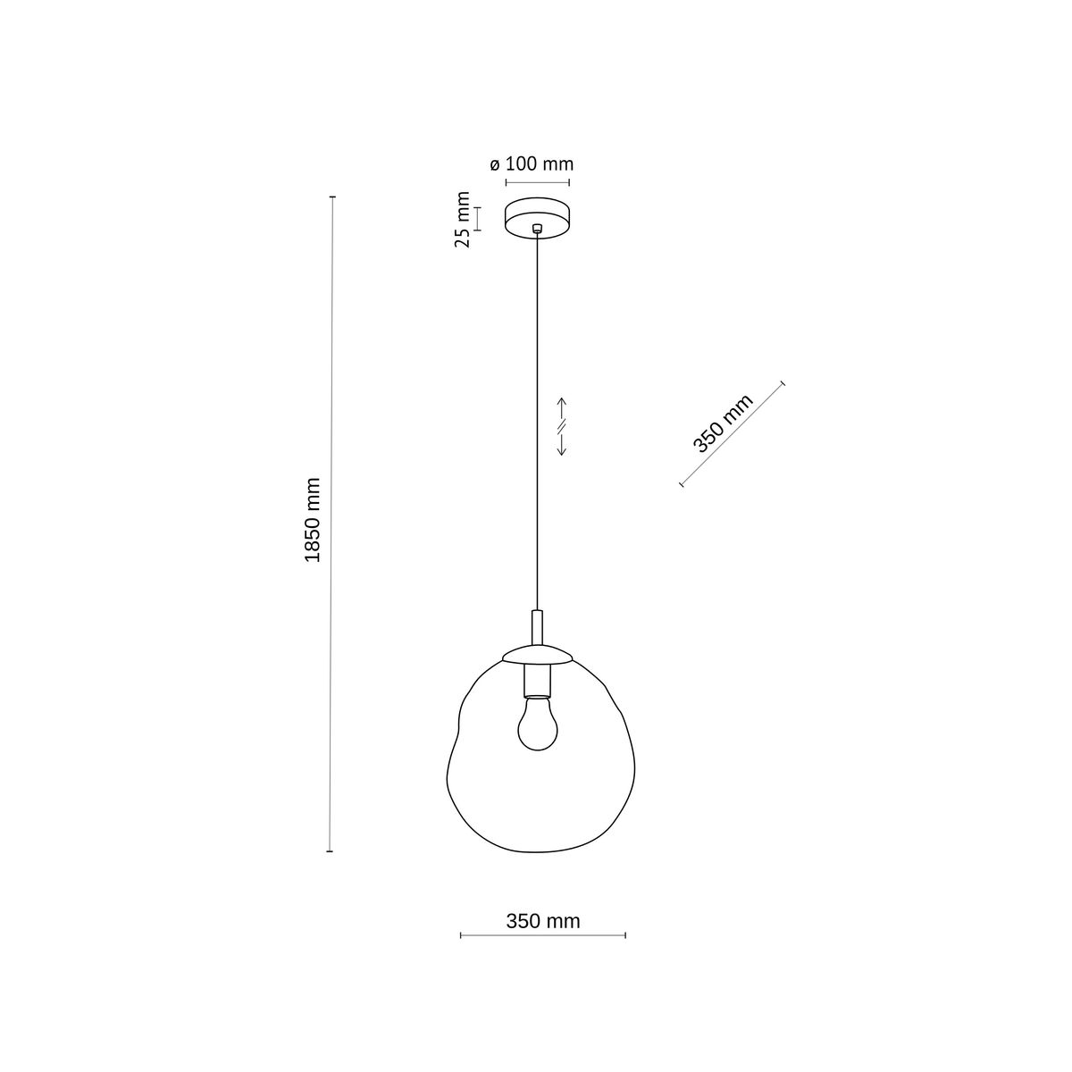 Lampa wisząca Lava Sabia D35 w kolorze beżowym, z oprawką na żarówkę E27. Okrągły klosz o średnicy 350 mm, zawieszony na drucie o długości 1850 mm. Prosta konstrukcja z metalowym mocowaniem.