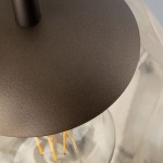 Lampa wisząca Lava Brown D35 z brązowym, matowym wykończeniem. Widoczny metalowy element mocujący oraz przezroczysta klosz, ukazujący żarówkę E27. Ujęcie z góry, akcentujące detale i teksturę materiału.