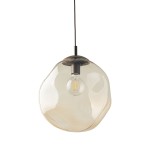 Brązowa lampa wisząca Lava Brown D35 z kloszem w kształcie kropli, wykonana ze szkła, z widoczną żarówką E27. Zawieszona na czarnym przewodzie, prezentuje nowoczesny design, idealna do wnętrz. Klosz ma delikatną, teksturowaną powierzchnię.