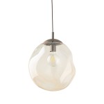 Lampa wisząca Lava Brown D35 z brązowym kloszem w kształcie owalnym, wykonana z przezroczystego szkła. Zawiera jedno gniazdo E27. Klosz wiszący na cienkim przewodzie, z metalowym mocowaniem u góry.