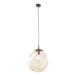 Lampa wisząca Lava Brown D35 z brązowym metalowym mocowaniem i przezroczystym, bąbelkowatym kloszem. Zawieszona na długim kablu, przeznaczona na jedną żarówkę E27. Idealna do nowoczesnych wnętrz.
