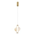 Lampa wisząca LED Elva 8W, kolor mosiężny z bursztynowym kloszem. Posiada opływowy kształt, zawieszona na białym przewodzie. Źródło światła emituje ciepłe światło 3000K, idealna do nowoczesnych wnętrz.