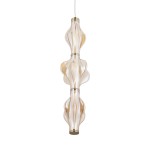 Lampa wisząca LED Elva 22W w kolorze mosiądzu i bursztynu, o nowoczesnym, falistym kształcie. Przezroczysta obudowa z akcentami w kolorze bursztynowym, zawieszona na cienkim przewodzie, idealna do wnętrz.