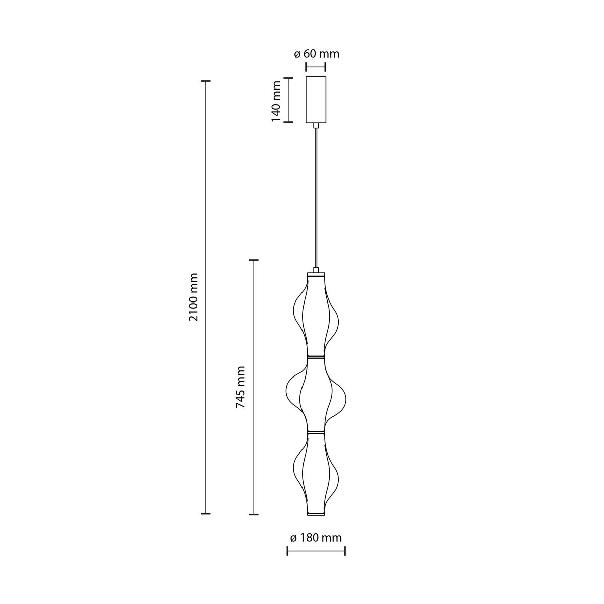 Lampa wisząca LED Elva 22W 3000K w kolorze mosiądzu i bursztynu, o wymiarach 745 mm długości i 180 mm średnicy. Posiada trójczłonową, falistą konstrukcję, zawieszoną na cienkim przewodzie. Idealna do nowoczesnych wnętrz.
