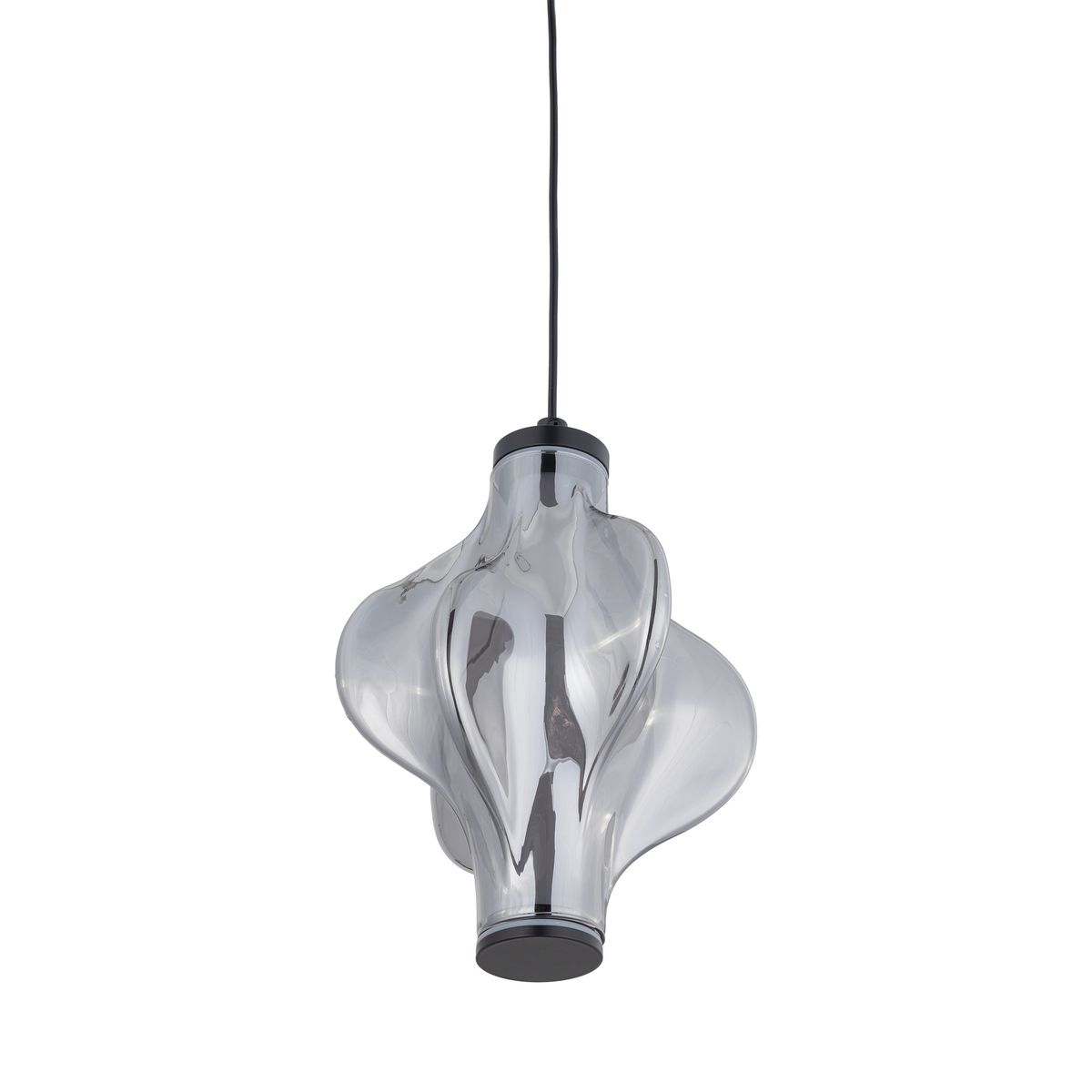 Lampa wisząca LED Elva o mocy 8W, barwa światła 3000K, w kolorze czarnym/grafitowym. Posiada szklany klosz o falistym kształcie, zawieszona na czarnym przewodzie. Idealna do nowoczesnych wnętrz.
