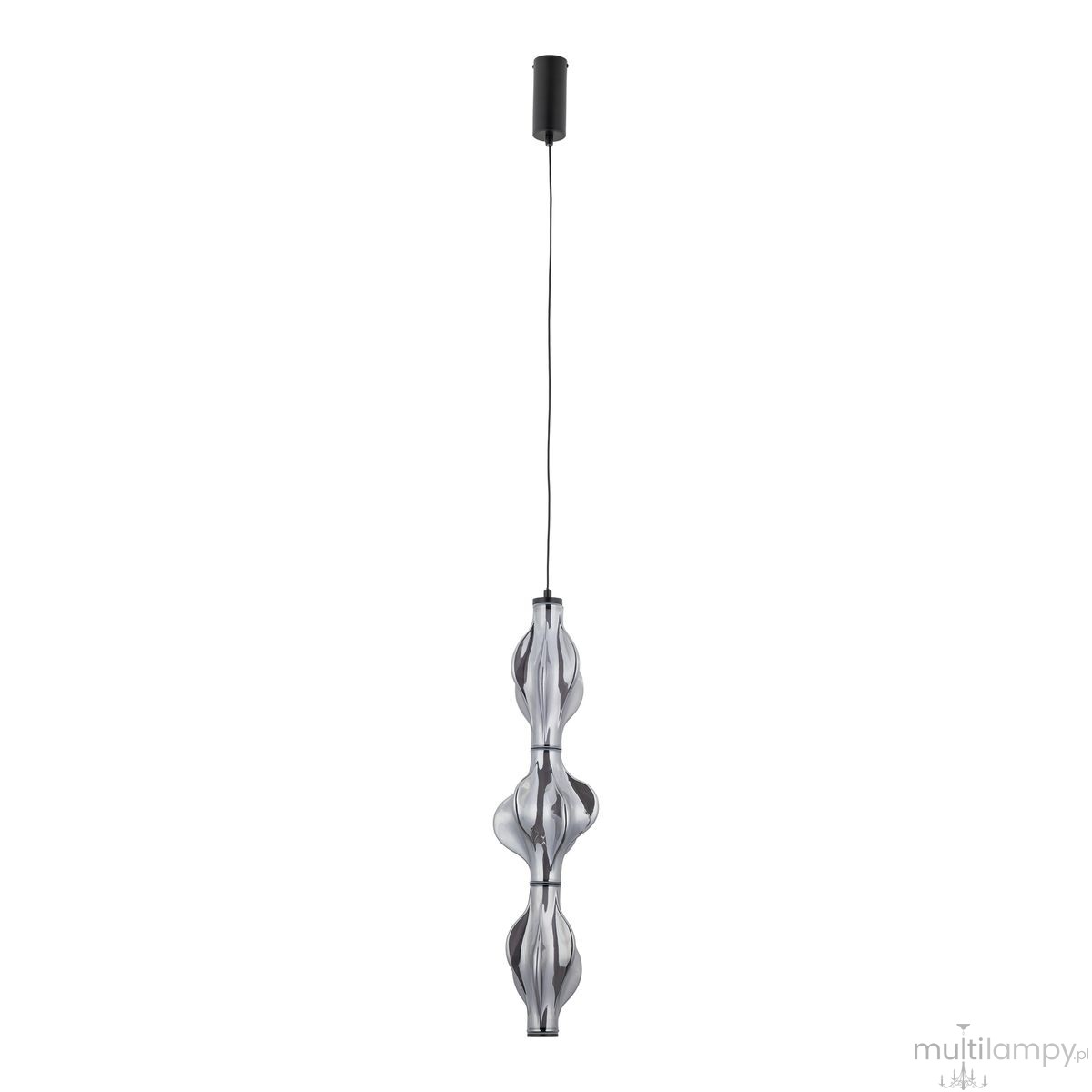 Lampa wisząca LED Elva 22W 3000K w kolorze czarnym i grafitowym, o unikalnym kształcie z przezroczystego materiału. Zawieszona na cienkim przewodzie, z górnym mocowaniem w czerni. Idealna do nowoczesnych wnętrz.