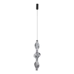 Lampa wisząca LED Elva 22W 3000K w kolorze czarnym i grafitowym, o unikalnym kształcie z przezroczystego materiału. Zawieszona na cienkim przewodzie, z górnym mocowaniem w czerni. Idealna do nowoczesnych wnętrz.