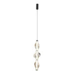 Lampa wisząca LED Elva 22W 3000K w kolorze czarnym i grafitowym, zawieszona na cienkim przewodzie. Posiada trzy szklane elementy o falistym kształcie, emitujące ciepłe światło, umieszczone w pionie. Prosta, nowoczesna forma.