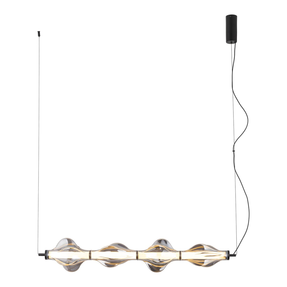 Lampa wisząca LED Elva 30W, o ciepłej barwie światła 3000K, w kolorze czarnym/grafitowym. Posiada szklany, falisty klosz oraz metalowy uchwyt. Zawieszona na cienkim kablu, w pozycji zwisającej. Idealna do nowoczesnych wnętrz.