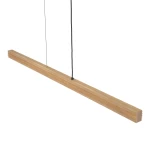 Czarna lampa wisząca LED Viga Wood 14W 3000K, wykonana z drewna sosnowego. Ma prostokątny kształt, zawieszona na dwóch cienkich linkach. Widoczna struktura drewna, naturalny kolor sosny, minimalistyczny design.