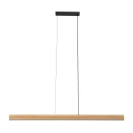 Lampa wisząca LED Viga Wood 14W, kolor czarny z drewnianym elementem sosnowym. Prosta, pozioma konstrukcja, zawieszona na cienkich linkach. Źródło światła o ciepłej barwie 3000K, idealna do nowoczesnych wnętrz.