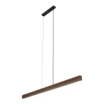 Lampa wisząca LED Viga Wood 14W 3000K w kolorze czarnym i orzechowym. Prosty, prostokątny kształt z drewnianym akcentem, zawieszona na cienkich linkach. Ujęcie frontalne, na jednolitym tle, podkreślające elegancję i nowoczesny design.