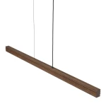 Lampa wisząca Viga Wood LED 14W w kolorze czarnym i orzechowym, o prostokątnym kształcie. Zawieszona na cienkim, czarnym przewodzie, z wyraźnymi rowkami na krawędziach. Idealna do nowoczesnych aranżacji wnętrz.