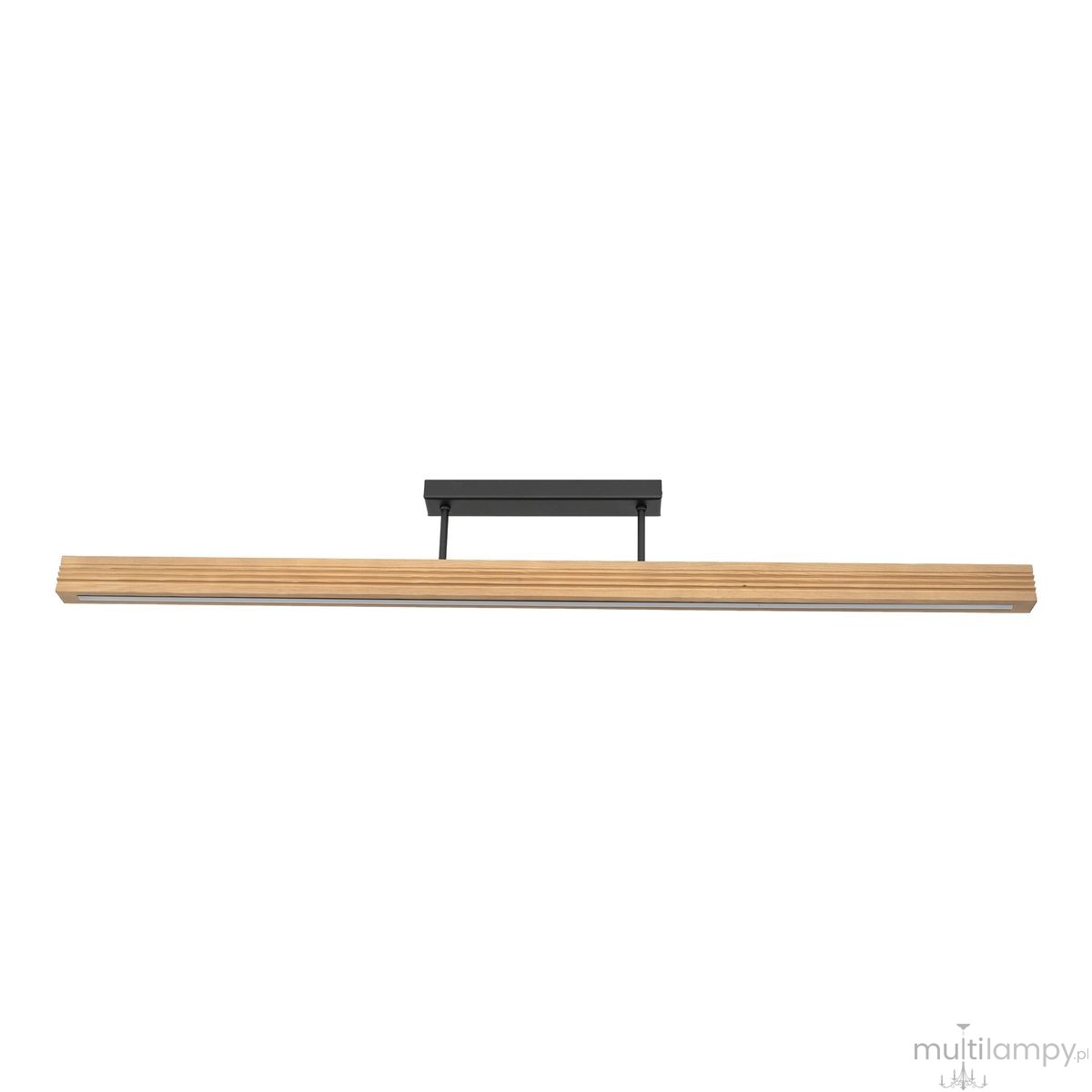 Czarna lampa sufitowa LED Viga Wood o mocy 14W, z kloszem w kolorze sosny. Prosta, prostokątna konstrukcja, zawieszona na minimalistycznym mocowaniu. Barwa światła 3000K, idealna do nowoczesnych wnętrz.